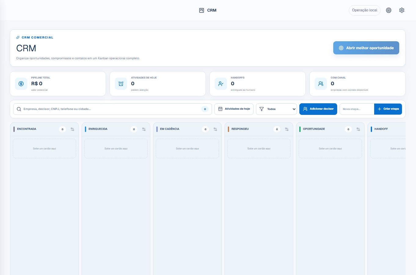 Interface real do RADEX — CRM